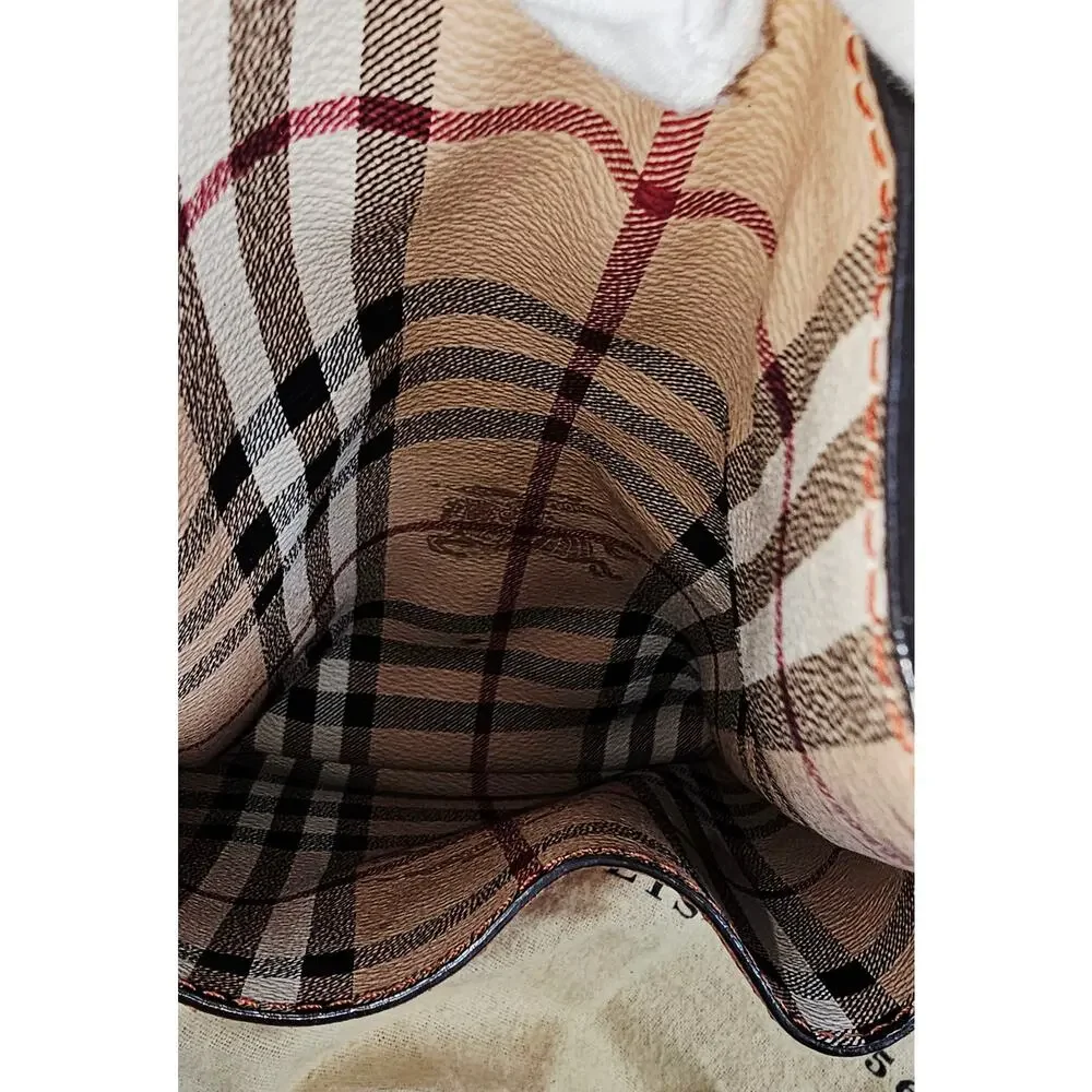 Burberry Orange Leather Haymarket Check Coated Canvas Canterbury Tote Bag - Picture 16 of 16